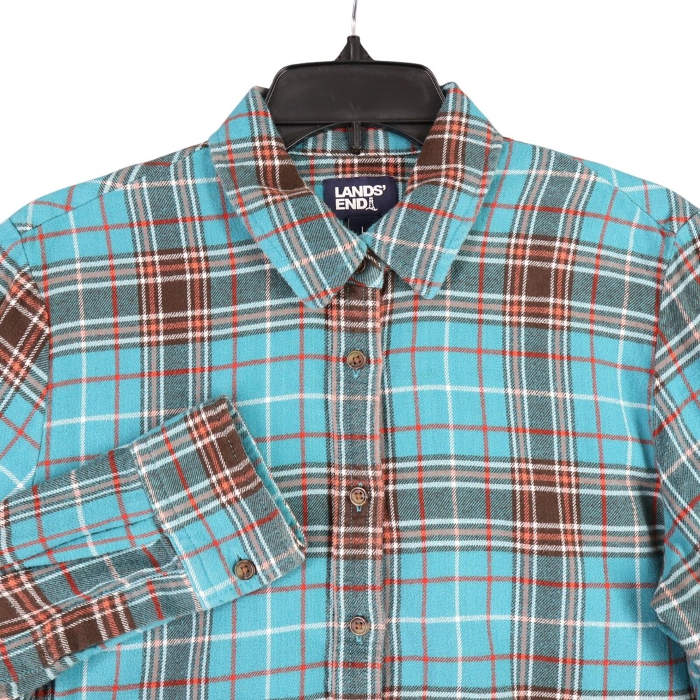Lands End Flannel Shirt Womens L 14-16 Plaid Long Sleeve Button Down Casual Top